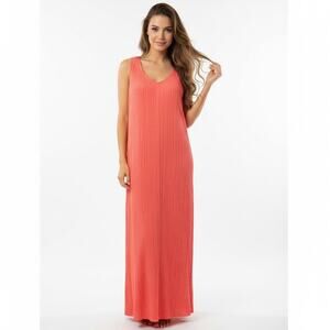 Andree by Unit Maxi Shirt Dress 2X Coral Orange Flowy Plus Size Resort Vacation